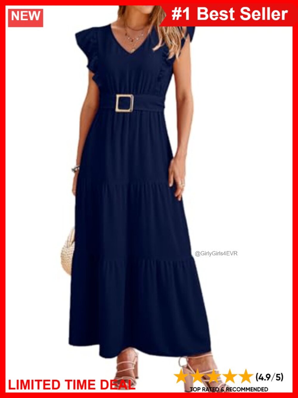 Women's Summer Maxi Dress V-Neck Cap Sleeve Empire Waist Cocktail
